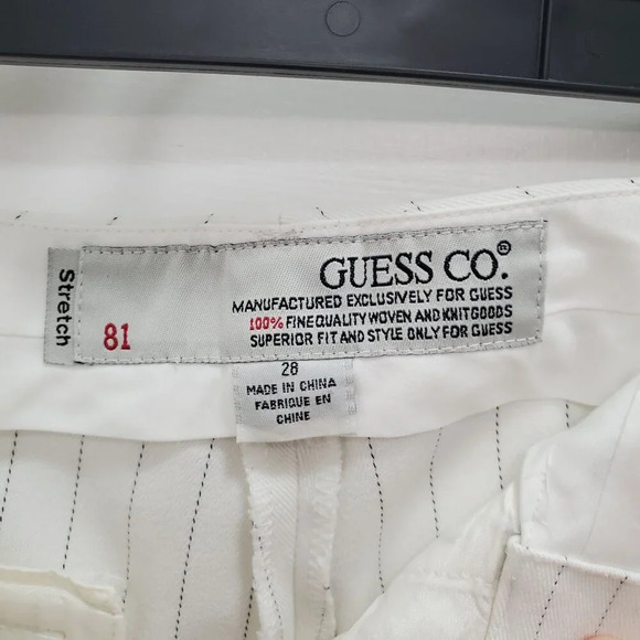 Guess Women's Vintage White Dashed Pinstripe Stretch Low Rise Trousers Size 28 - Picture 4 of 7